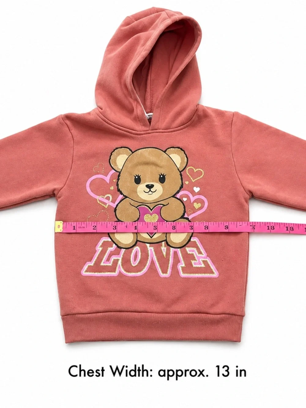 Girls Love Teddy Bear Heart LOVE Hoodie Pink Girls Size 4